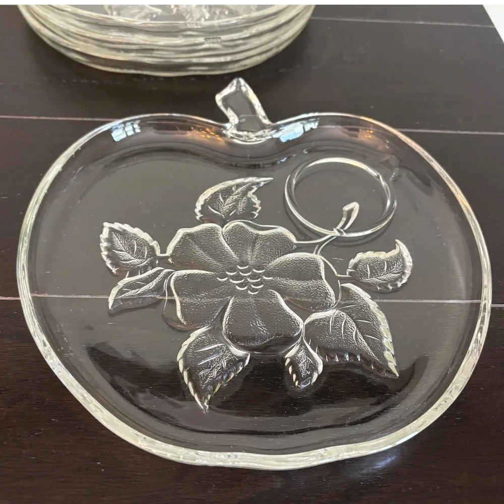 Vintage 1950's | Hazel Atlas Orchard Apple Glass Snack Plates | Set‎ Of 4